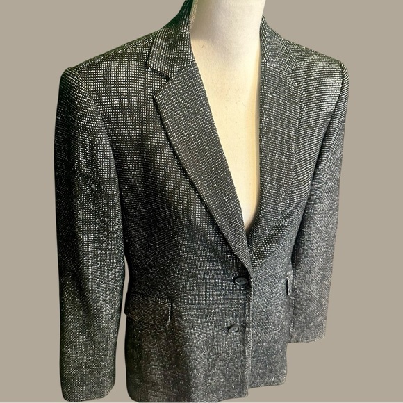 Alfani Black & White 100% Silk Tweed Button-Up Professional Work Blazer Size 8 - Picture 14 of 15